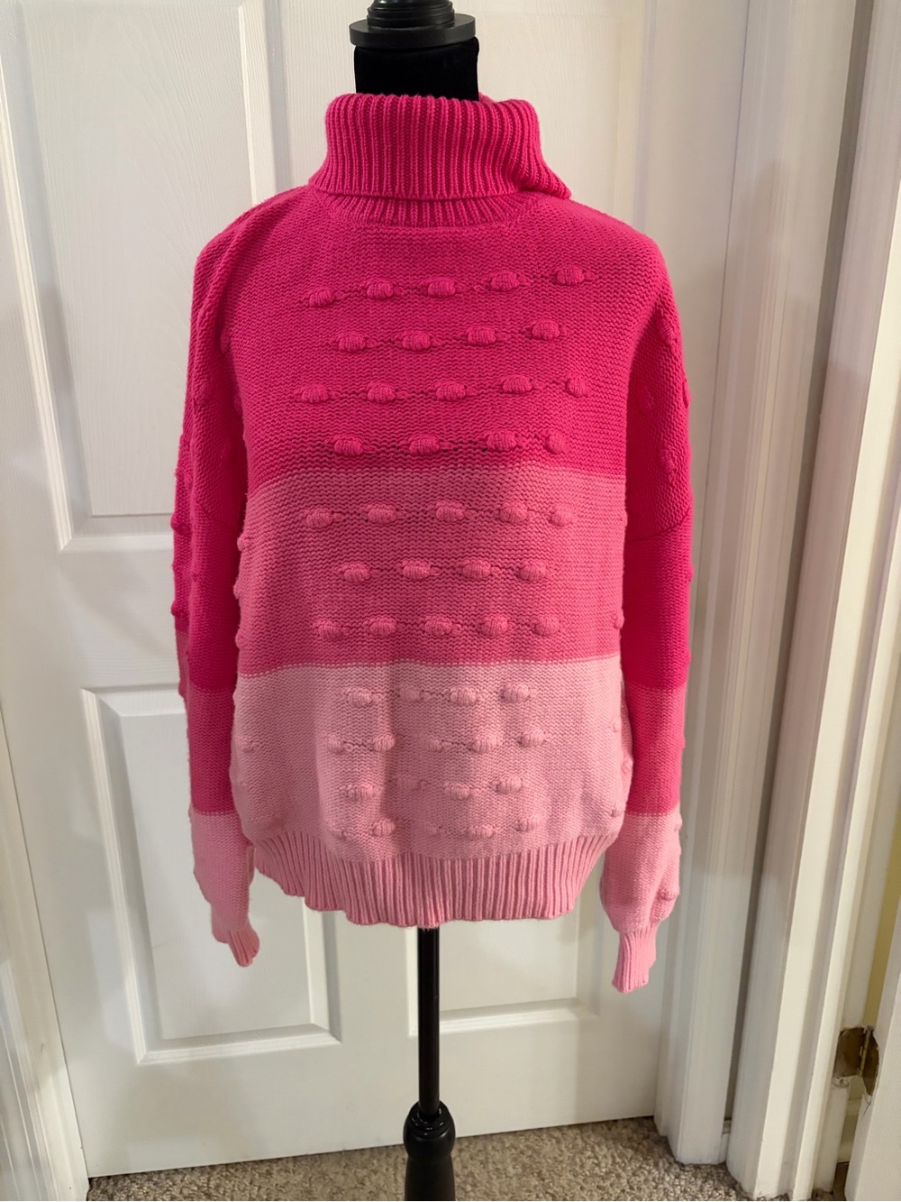 THML playful ombre color block textured bobble stitches turtleneck chunky Large